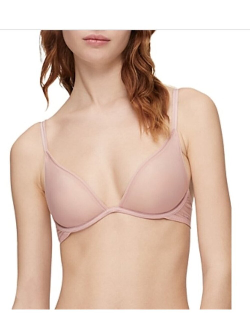 Calvin Klein Sheer Marquisette Unlined Plunge Bra Subdued 32A NWT